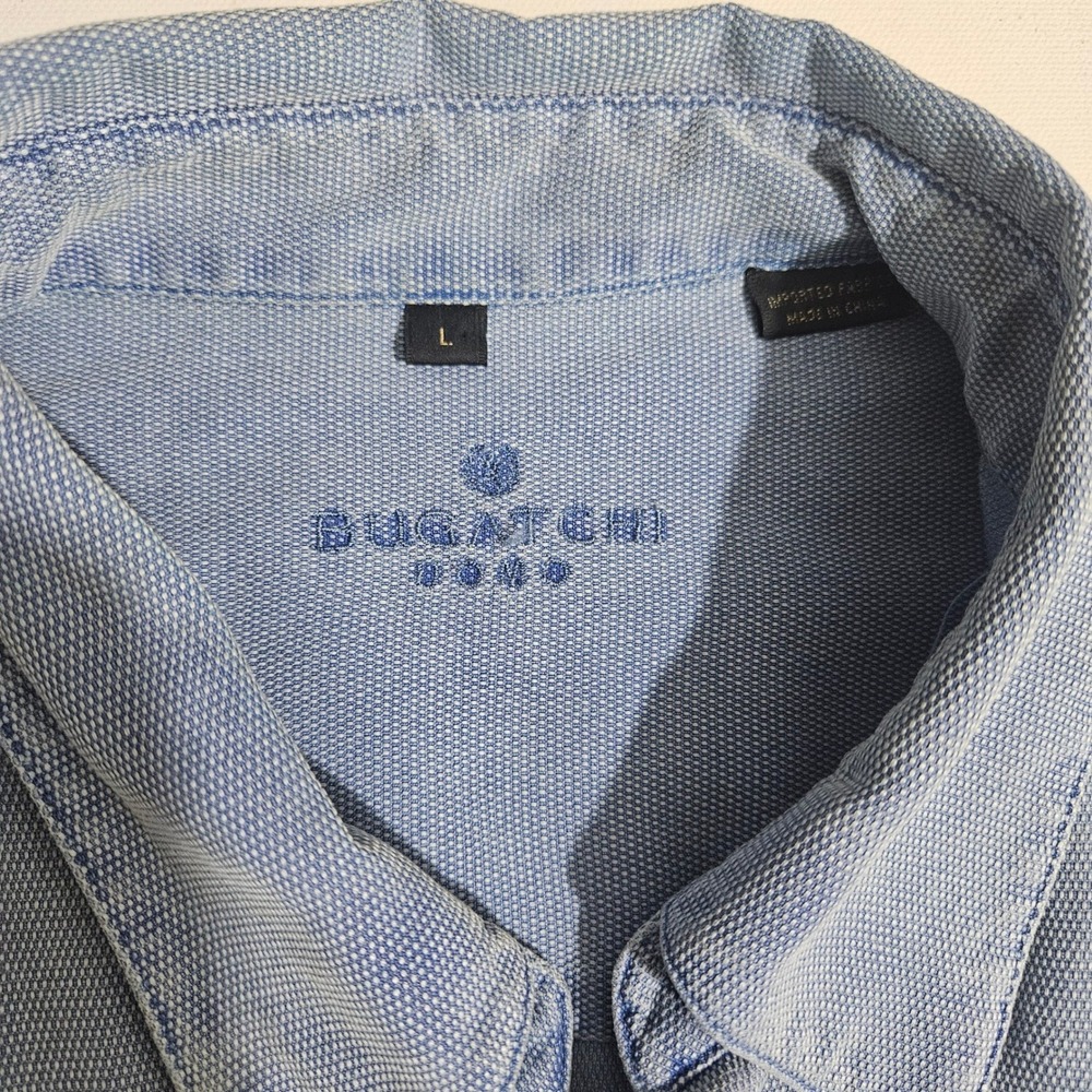 Bugatchi Uomo Mens L Light Blue Textured Long Sleeve Button Down Shirt Pocket - Picture 4 of 6